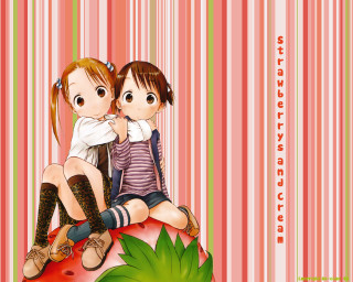 Strawberry siblings manga illustration striped - color page free wallpaper