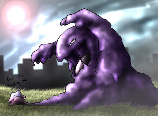 Giant purple monster grass city - a cartoon free wallpaper for desktop