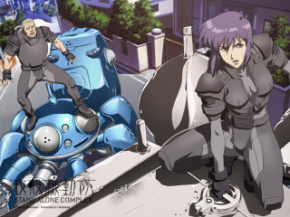 Cartoon man skateboard robot city - ghost in the shell free wallpaper