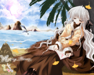 Beach woman palm tree bird - a beach next free wallpaper