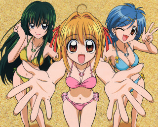 Three anime girls beach bikini 3 - three anime girl free wallpaper