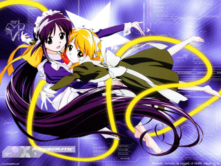 Anime manga maid couple purple - yellow line free wallpaper