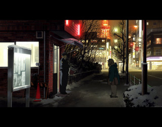 Night cityscape aya goda magic - a sidewalk free wallpaper