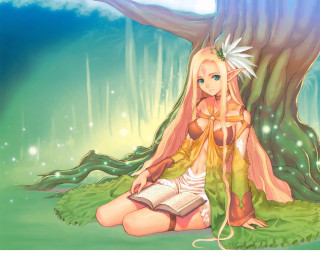 Girl sitting under tree reading - high fantasy free wallpaper