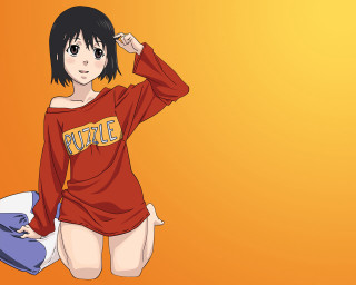 Woman red shirt blue bag - anime visual free wallpaper