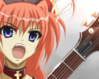 Redhair guitar anime sky beret - anime free wallpaper