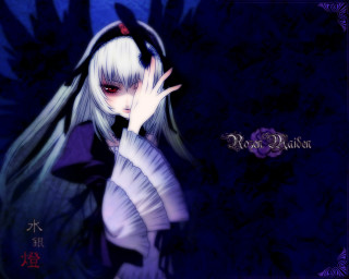 Anime whitehair blackdress bluebg gothic - white hair free wallpaper