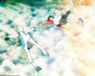 Flying people clouds sky hat - below them free wallpaper