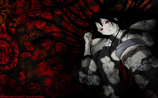 Gothic anime woman redeyes flower - red eye free wallpaper