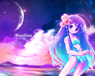 Beach girl moonflower anime fireworks - long hair and a flower free wallpaper