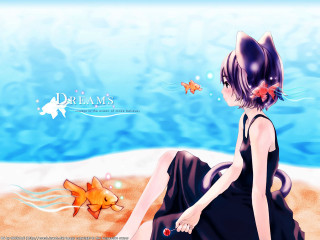 Girl beach fish anime dreamlike 2 - free autumn wallpaper
