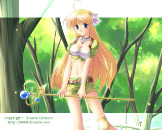 Cartoon girl blonde hair forest - anime art style free wallpaper for desktop
