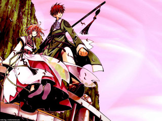Anime characters bench gun pink - two anime character free wallpaper