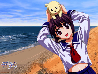 Girl school uniform beach animal - the ocean in the background free wallpaper