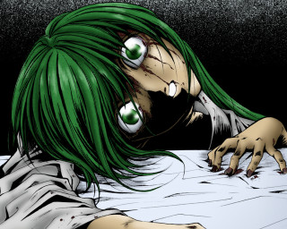 Creepy greenhair woman blood night - green hair free wallpaper