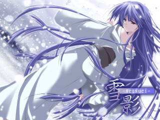 Woman blue eyes snow kimono - her arm free wallpaper