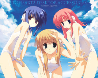 Three anime girls water beach - the water together free wallpaper