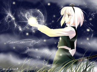 White hair girl light stars - behind her free wallpaper