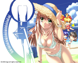 Beach bikini hat blonde blueeyes - other character free wallpaper