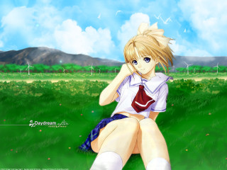 Girl skirt tie field windmills - fantastic free wallpaper
