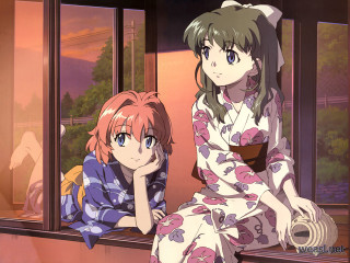 Window sill anime girls sunset - the window free wallpaper