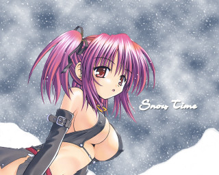 Pink hair girl snow sword - free winter wallpaper
