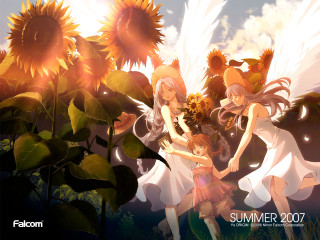 Sunflower field girls wings fireworks - free summer wallpaper for desktop