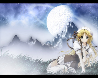 Girl moon mountain galaxy anime - gothic art free wallpaper for desktop