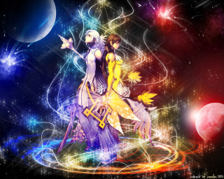 Dancing stars moonlight anime fantasy - behind them free wallpaper for desktop