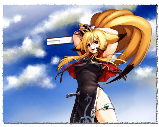 Woman sword anime blonde fox - a cartoon of a woman free wallpaper