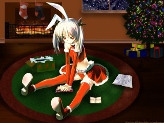Girl red dress christmas anime 2 - net art free wallpaper for desktop