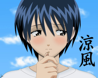 Blue hair cloudy sky sosaku - a hand free wallpaper