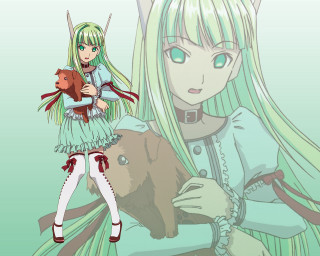 Girl aqua green hair teddy - her other hand free wallpaper