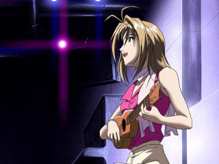 Woman pinkshirt tanpants guitar darkroom - tan free wallpaper