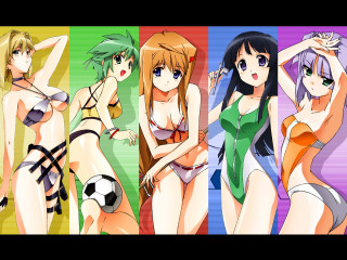 Anime girls bathing suits rainbow - a rainbow background free wallpaper
