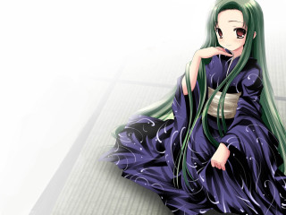 Green hair woman purple dress - a cup of coffee free wallpaper
