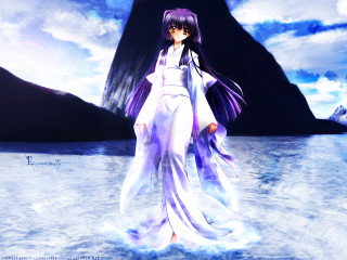Woman white dress water mountain - a mountain in the background free wallpaper