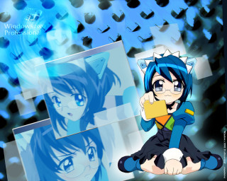 Girl bluehair sitting cellphone anime - anime art free wallpaper