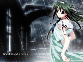 Girl green dress rain anime - the rain free wallpaper
