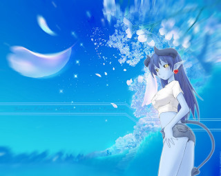 Anime girl cat ears blue - white flower free wallpaper