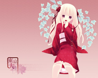 Woman red dress flower butterfly - anime style free wallpaper