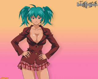 Blue hair pink background anime 2 - a short skirt free wallpaper