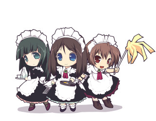Maid girls flag food rayonism - three anime girl free wallpaper