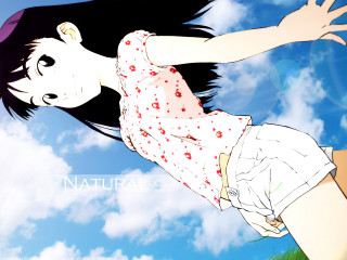 Girl flying clouds anime outdoors - her arm free wallpaper