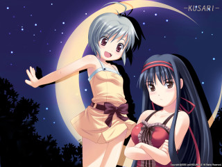 Moon girls stars tree aurora - star free wallpaper