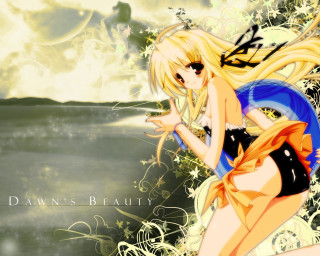 Blonde girl blue dress flower - long blonde hair free wallpaper