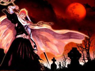 Man sword woman graveyard night - a full moon behind free wallpaper