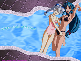 Anime girls pool bikini blue - same free wallpaper