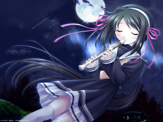 Girl flute night moon gothic 2 - a full moon behind her free wallpaper