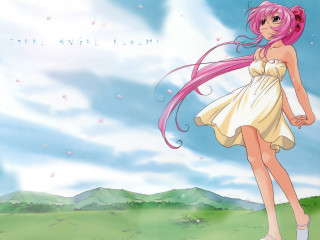 Pink hair girl white dress - a field free wallpaper